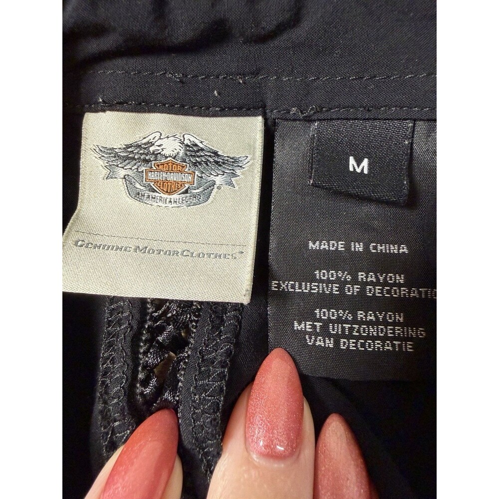 Harley Davidson Women’s M Button Up Shirt 3/4 Sleeves Ribbon Detail Angel Wings - Picture 11 of 15